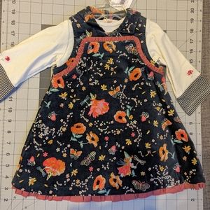 NWT Catimini set - floral corduroy dress with tee Sz 12mo.